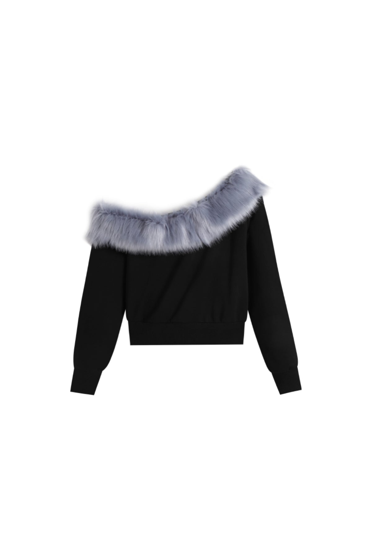 One Shoulder Faux Fur Capless Jacket In Black - YJ1NGZYZJ® Official