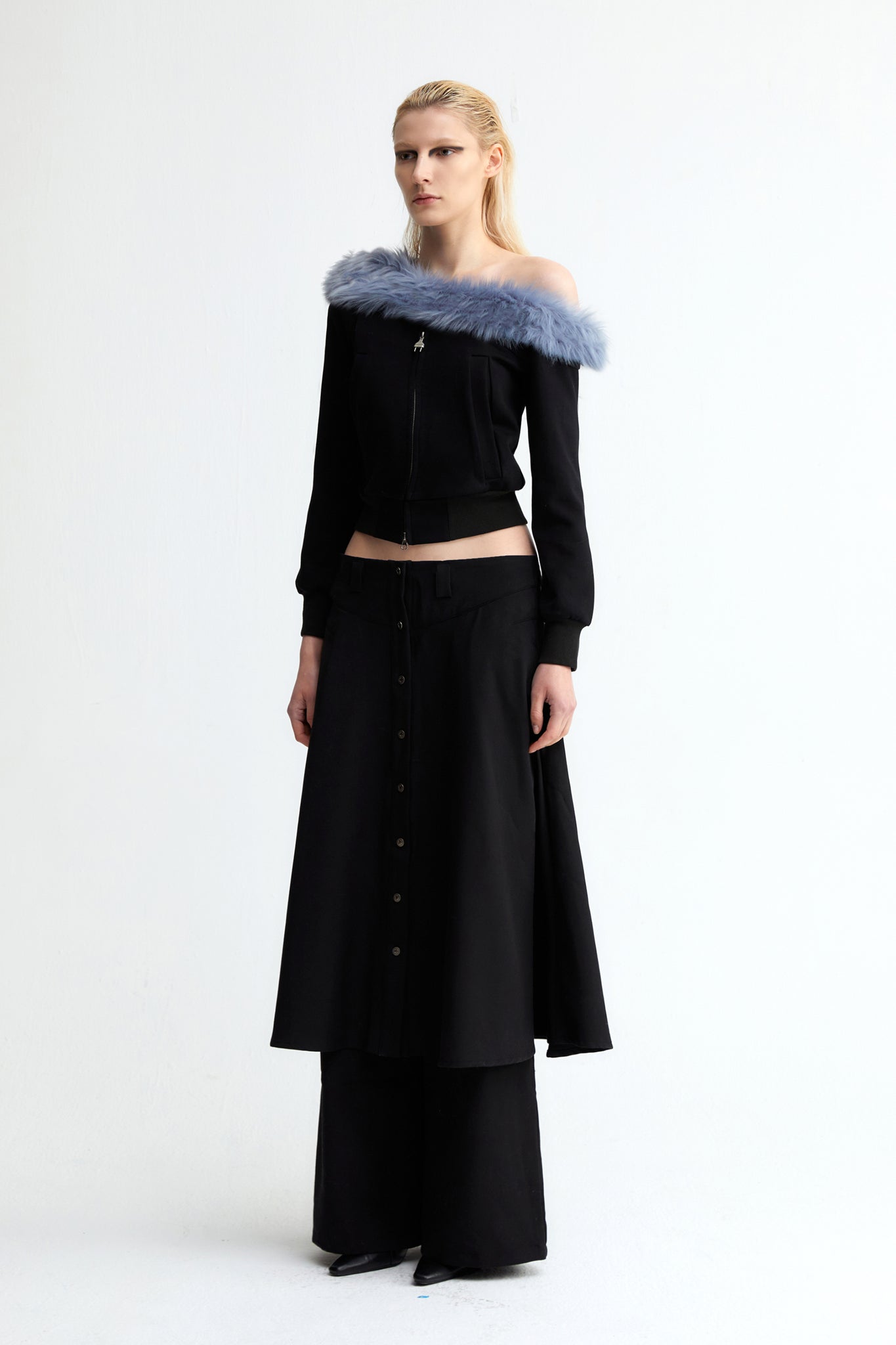 One Shoulder Faux Fur Capless Jacket In Black - YJ1NGZYZJ® Official