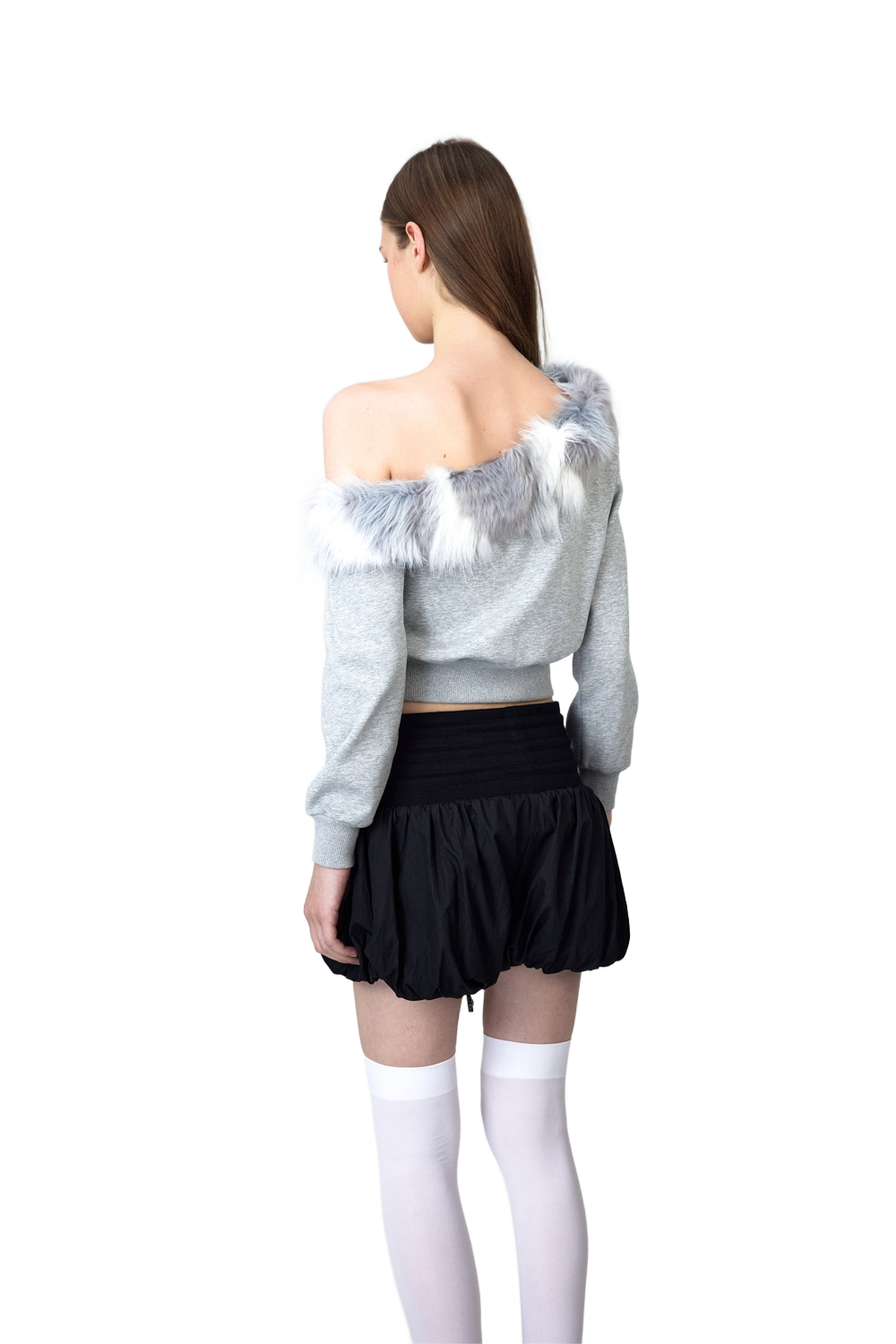 YJ1NGZYZJ® Official - One Shoulder Faux Fur Capless Jacket In Gray - 休闲外套