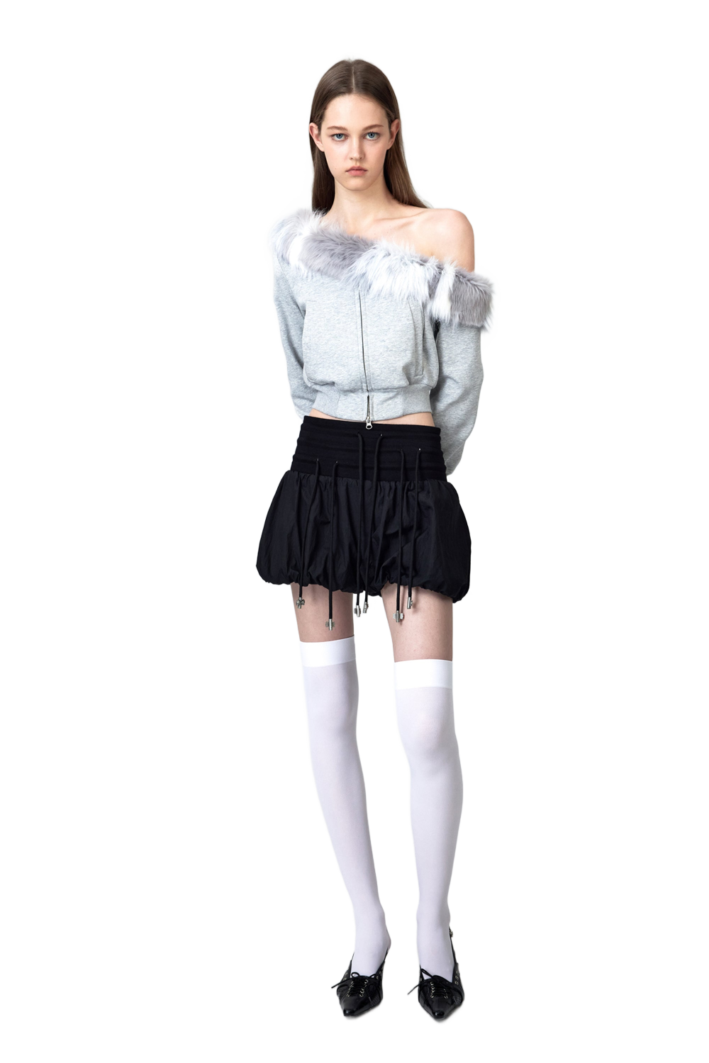 YJ1NGZYZJ® Official - One Shoulder Faux Fur Capless Jacket In Gray - 休闲外套