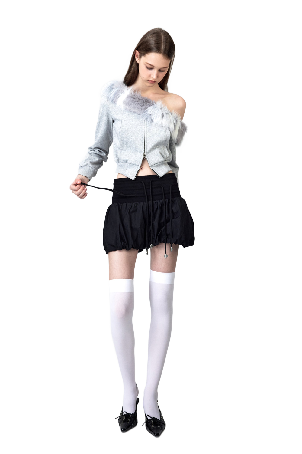 YJ1NGZYZJ® Official - One Shoulder Faux Fur Capless Jacket In Gray - 休闲外套