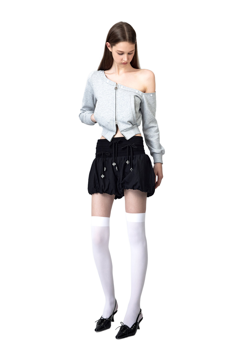 YJ1NGZYZJ® Official - One Shoulder Faux Fur Capless Jacket In Gray - 休闲外套