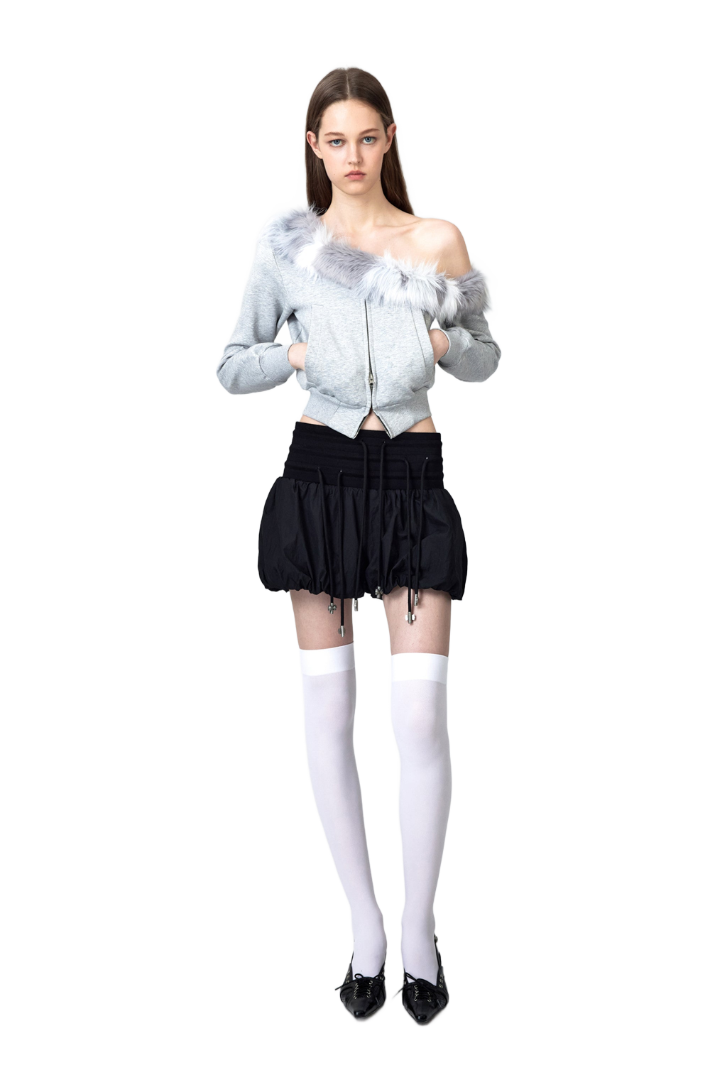 YJ1NGZYZJ® Official - One Shoulder Faux Fur Capless Jacket In Gray - 休闲外套