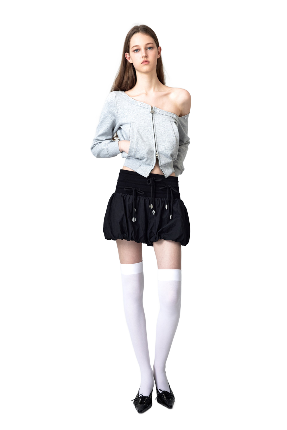 YJ1NGZYZJ One Shoulder Faux Fur Capless Jacket In Gray