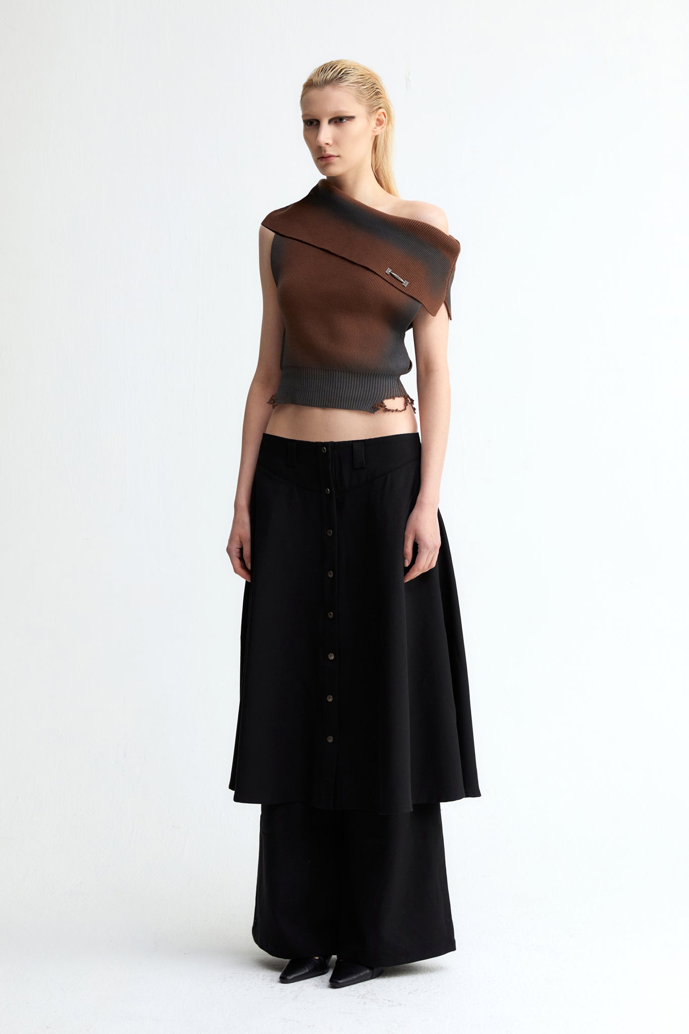 One Shoulder Knit Top In Brown - YJ1NGZYZJ® Official