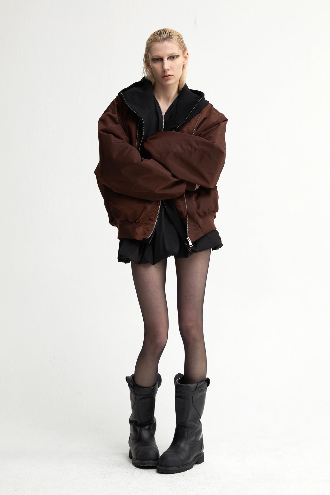 Oversized Bomber Jacket In Brown - YJ1NGZYZJ® Official