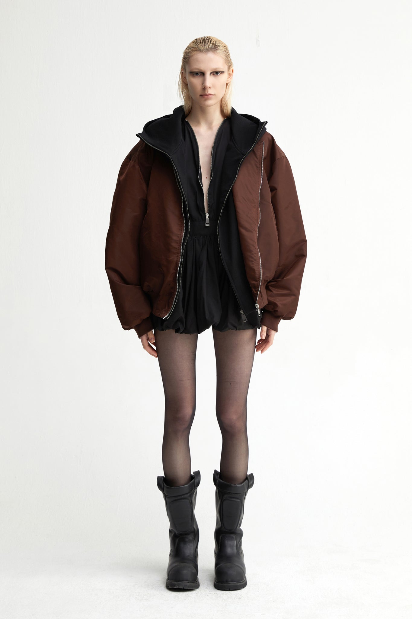 Oversized Bomber Jacket In Brown - YJ1NGZYZJ® Official