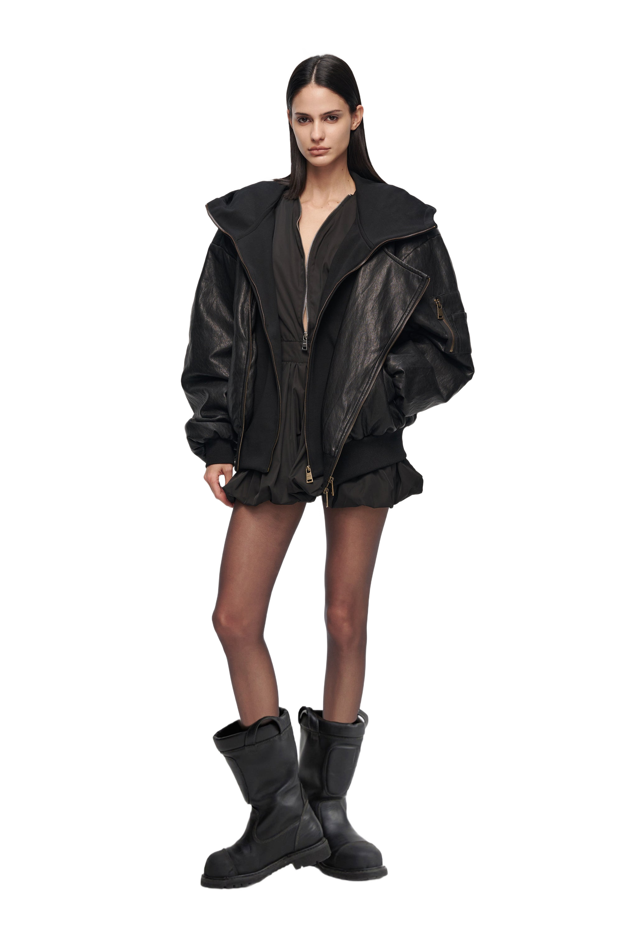 Oversized Leather Bomber Jacket in Black – YJ1NGZYZJ® Official
