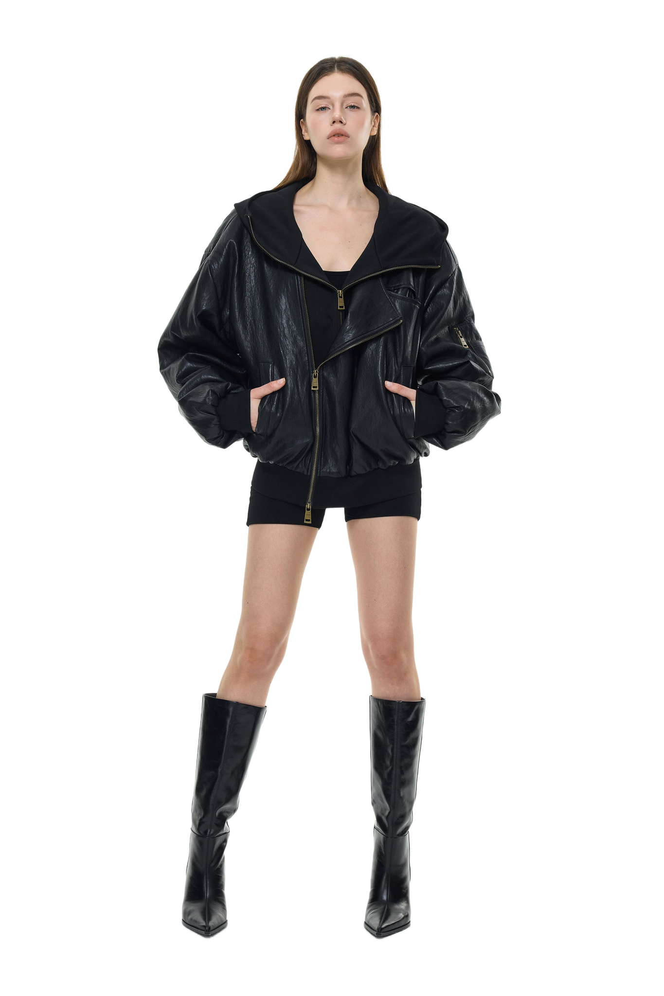 type cardigan”羊革“ 黒“ 短丈“bomber jacket type cardigan”羊革“ 黒“ 短丈“bomber jacket 【公式通販】