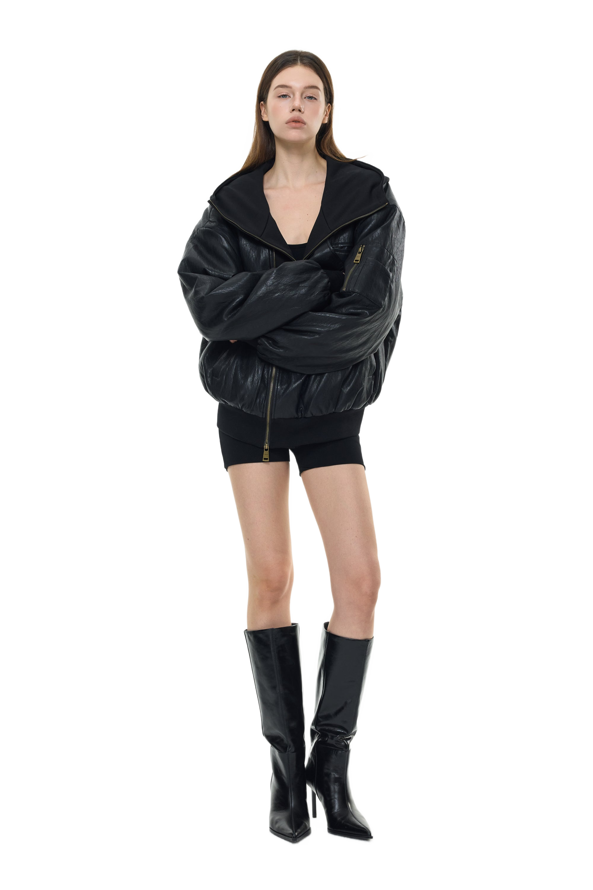 Oversized Leather Bomber Jacket in Black – YJ1NGZYZJ® Official