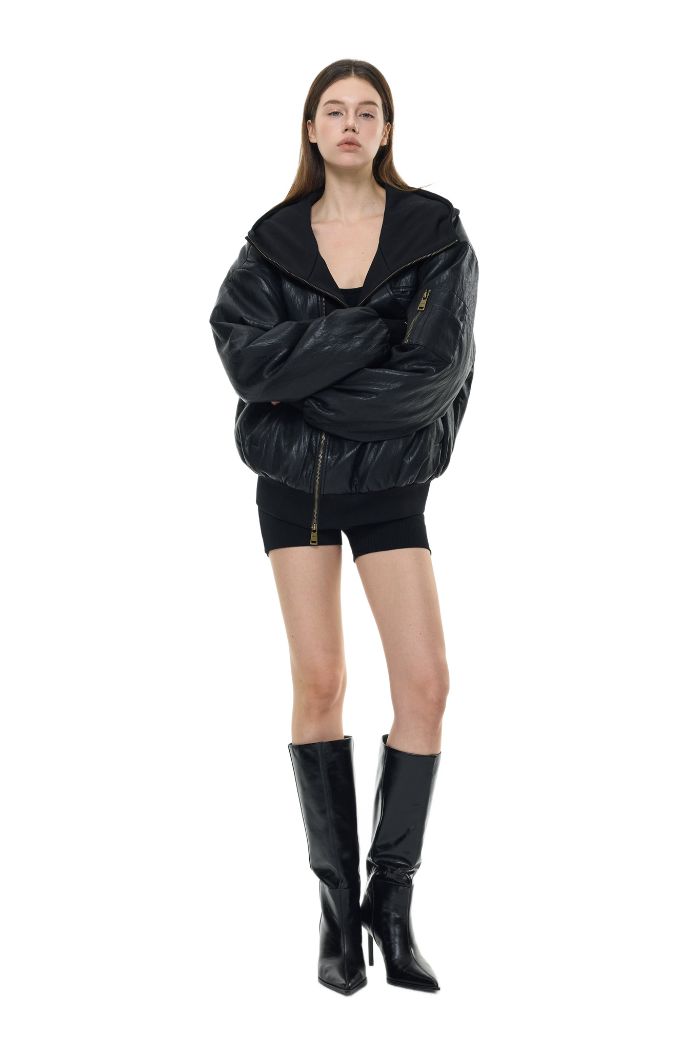 Oversized Leather Bomber Jacket in Black – YJ1NGZYZJ® Official