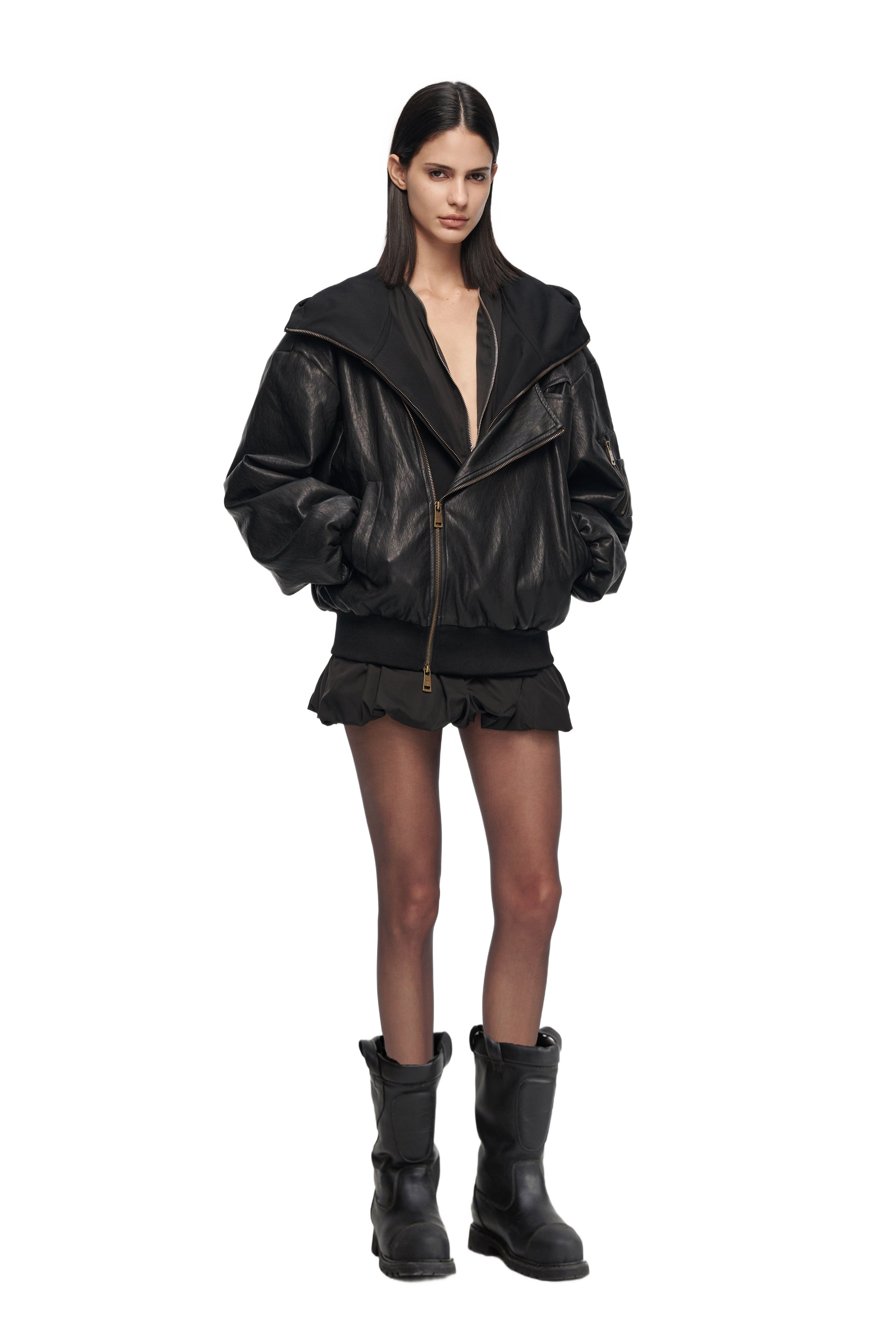 Oversized Leather Bomber Jacket in Black – YJ1NGZYZJ® Official