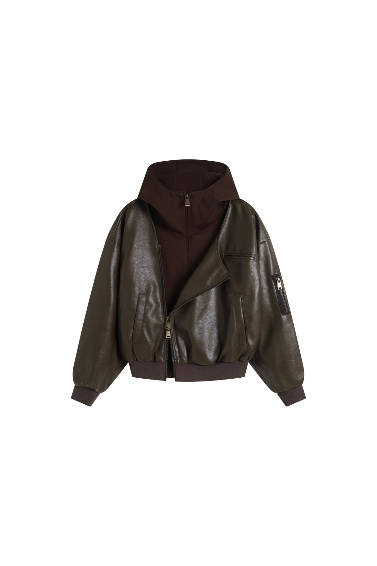 YJ1NGZYZJ Oversized Leather Bomber Jacket in Brown – YJ1NGZYZJ