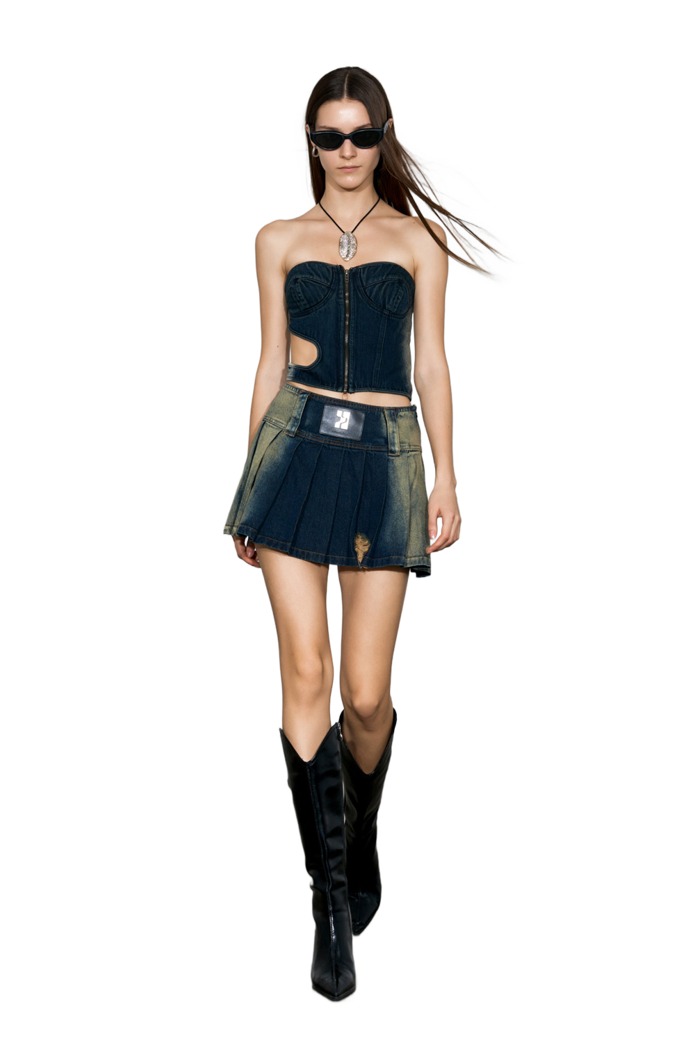 Cut-Out Denim Tube Top