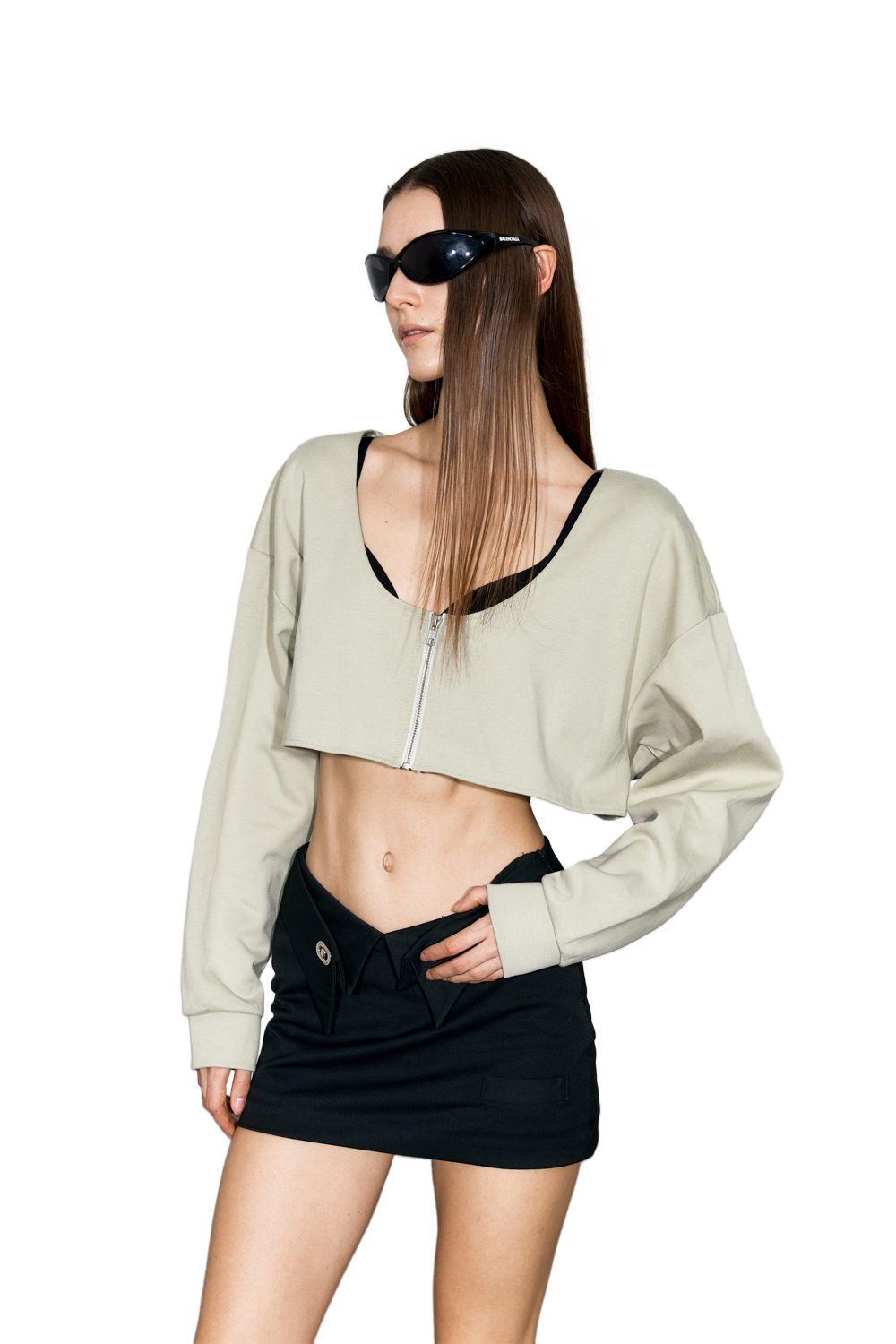 YJ1NGZYZJ® Official - Scoop-Neck Cropped Jacket In Grayish Green - 休闲外套