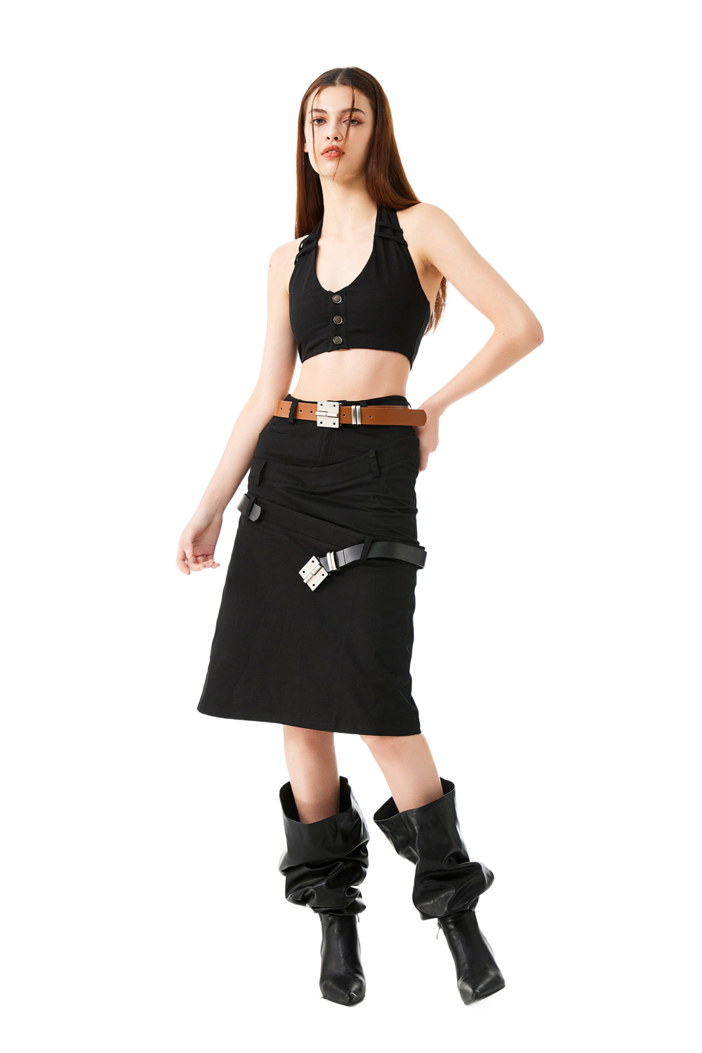 YJ1NGZYZJ® Official - Hinge Calf Leather Belt In Black - 腰带