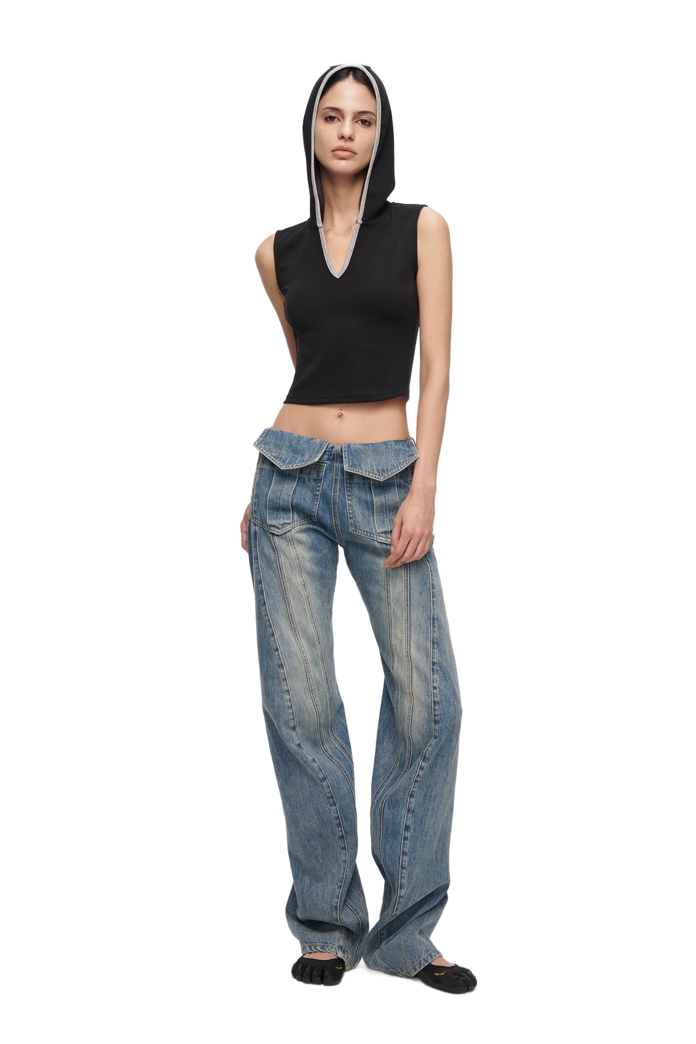 Washed Deconstructed Wide-Leg Jeans  YJ1NGZYZJ® Official