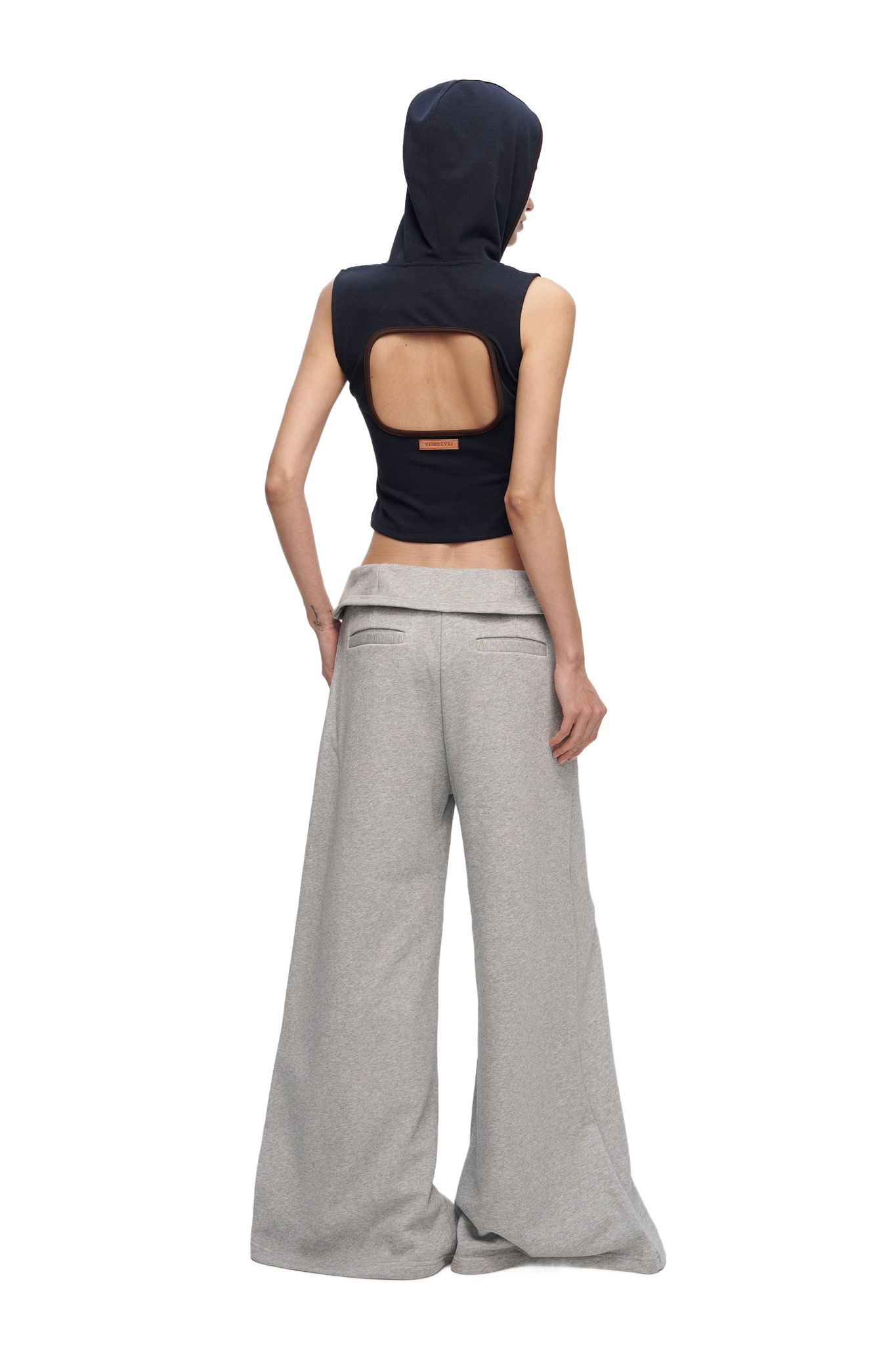 Double-Layer Collar Wide-Leg Pants In Gray  YJ1NGZYZJ® Official