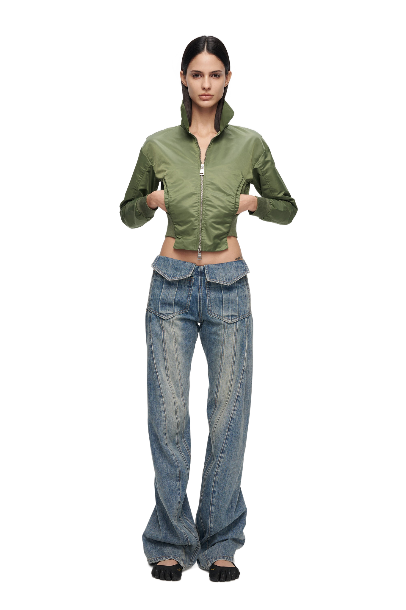 Collared Double Zip Jacket In Green  YJ1NGZYZJ® Official