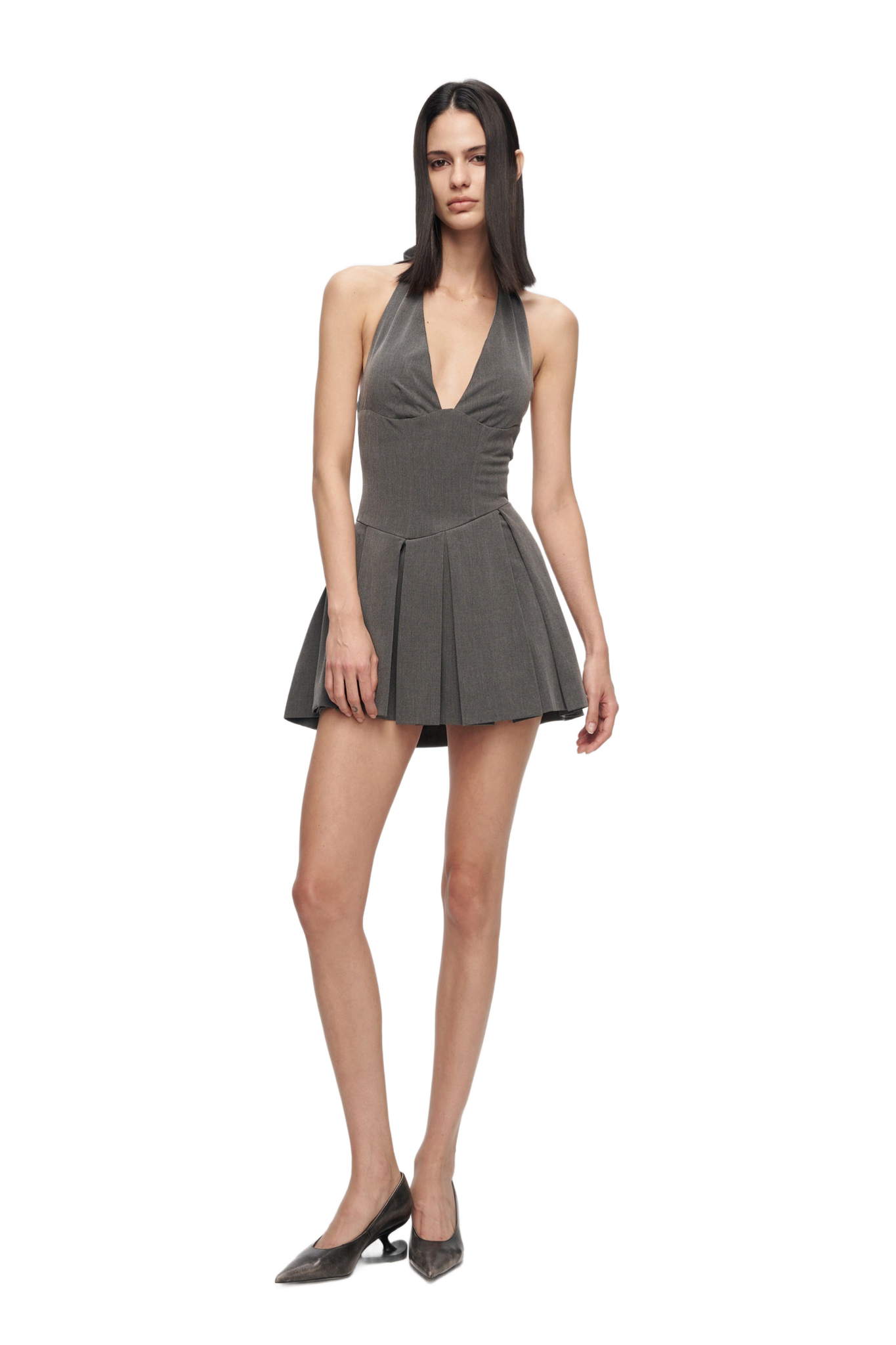 Grey Halter Neck Lace-Up Mini Dress  YJ1NGZYZJ® Official