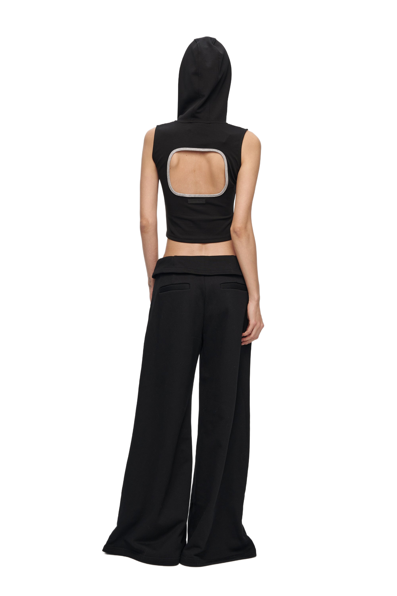 V-Cutout Hooded Sleeveless Trim Top In Black  YJ1NGZYZJ® Official