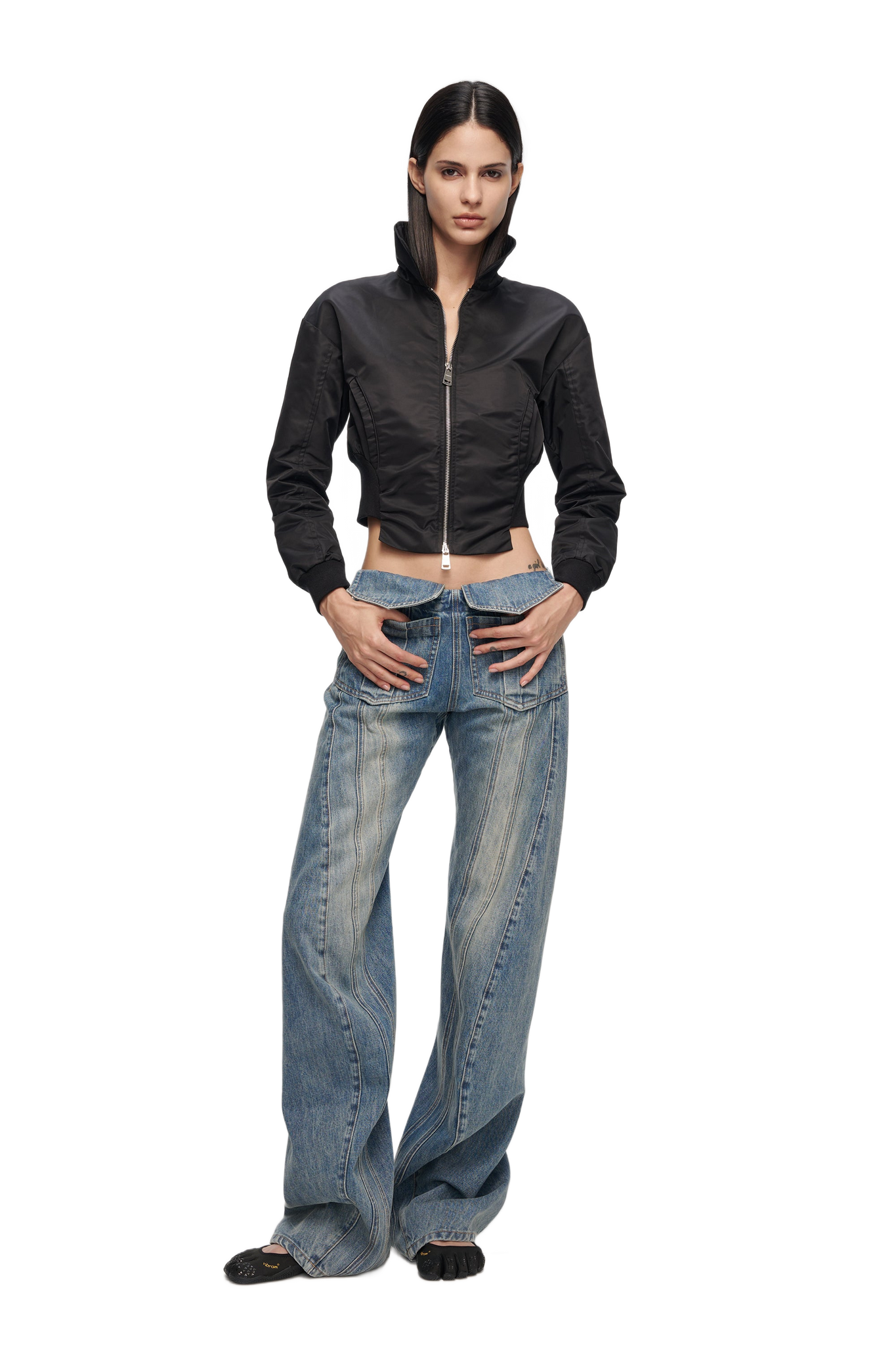 Washed Deconstructed Wide-Leg Jeans  YJ1NGZYZJ® Official