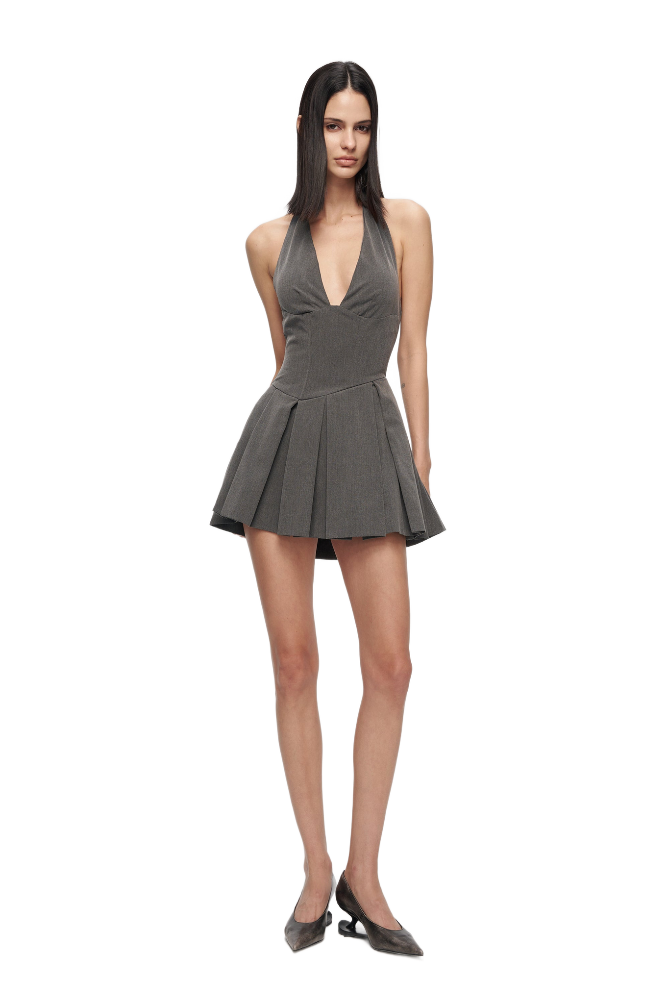 Grey Halter Neck Lace-Up Mini Dress  YJ1NGZYZJ® Official