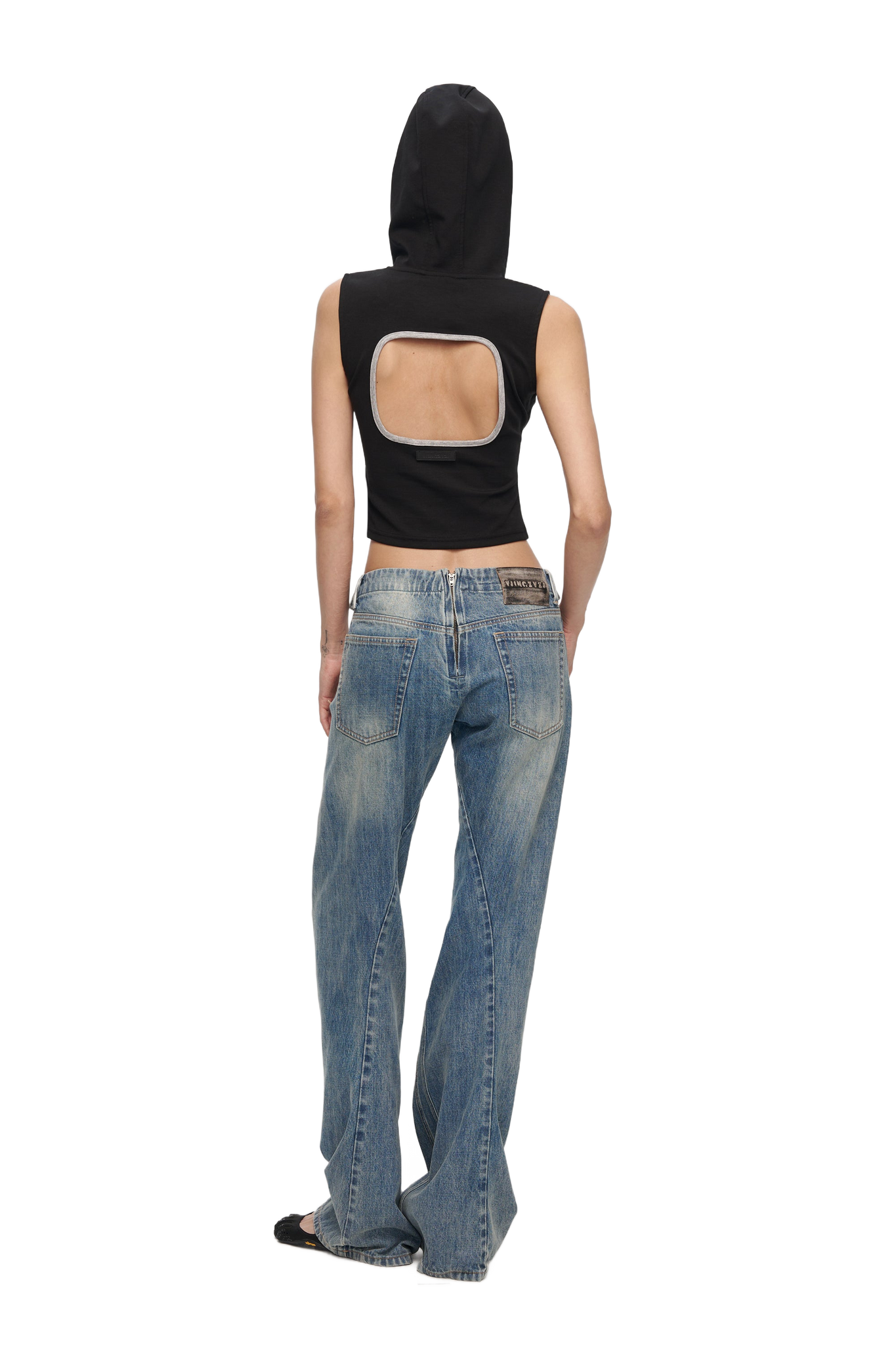 V-Cutout Hooded Sleeveless Trim Top In Black  YJ1NGZYZJ® Official