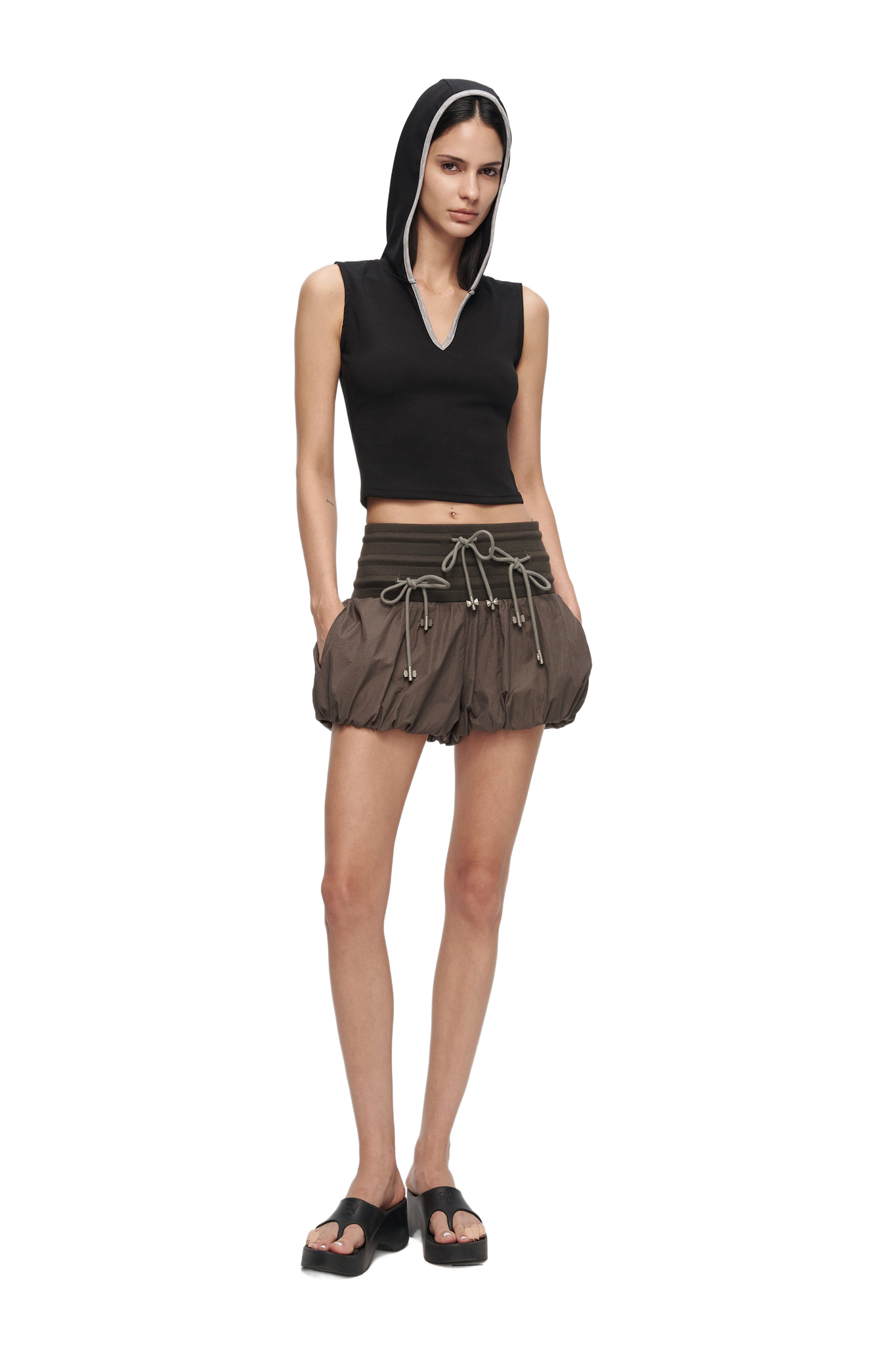 High-Waisted Bow Pantskirt In Taupe Gray  YJ1NGZYZJ® Official