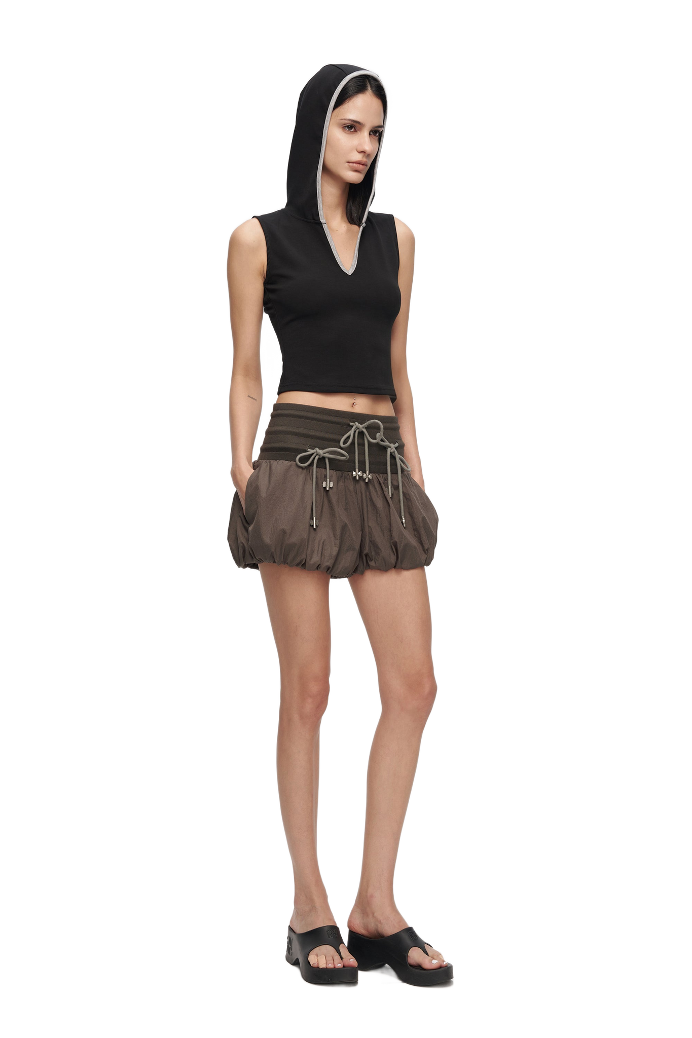 High-Waisted Bow Pantskirt In Taupe Gray  YJ1NGZYZJ® Official