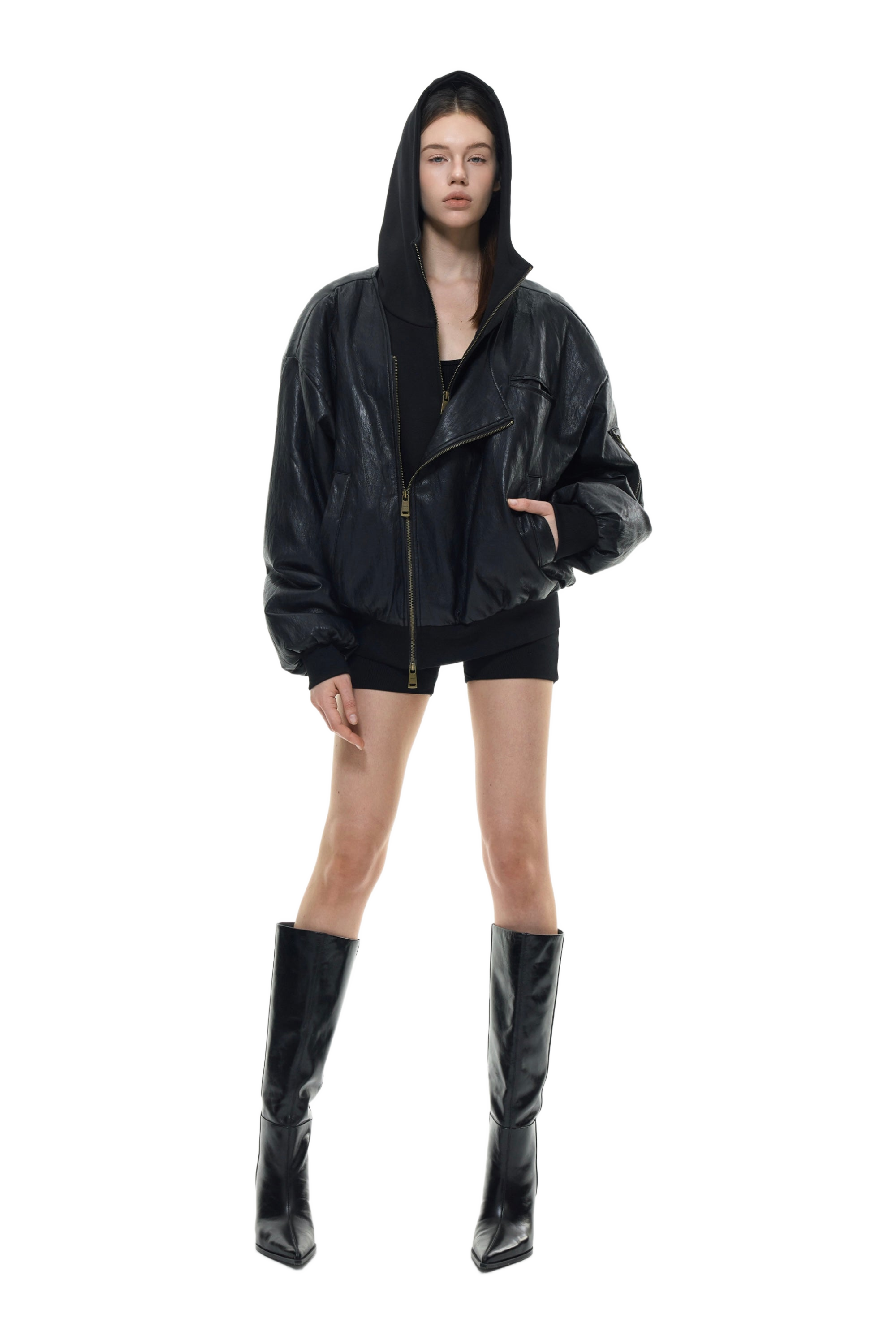 Oversized Leather Bomber Jacket in Black – YJ1NGZYZJ® Official