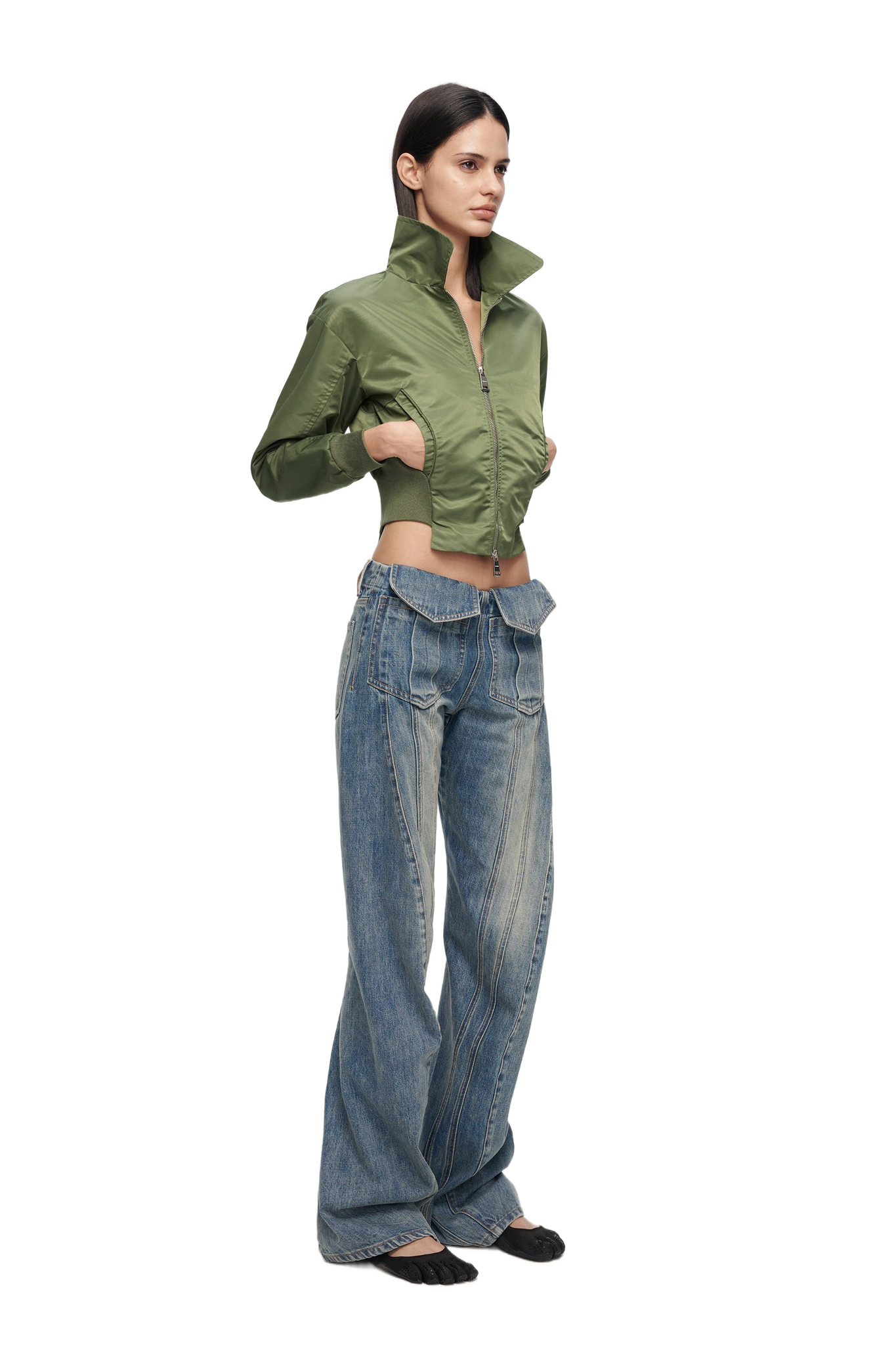 Collared Double Zip Jacket In Green  YJ1NGZYZJ® Official